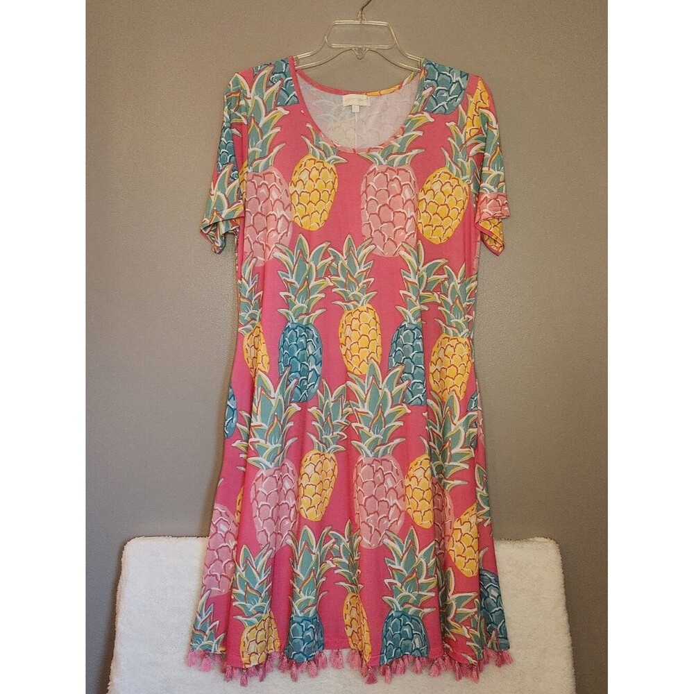 Simply Southern Pink Pineapple Print Swing Dress Size Large